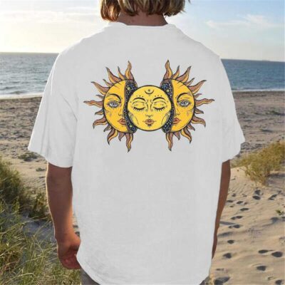 Sun & Moon Printed Oversized Streetwear Men's T-Shirts, White by Shopnova