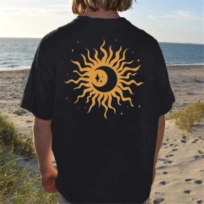 Sun & Moon Printed Oversized Streetwear Men's T-Shirts, Black by Shopnova