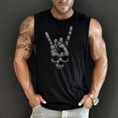 Shopnova Trendy Skull Hand Print Sleeveless Casual Tank Top