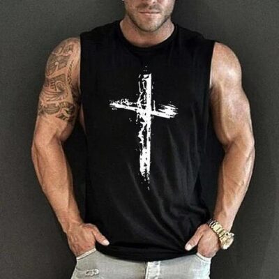 Shopnova Cross Print Men's Sleeveless Casual Tank Top