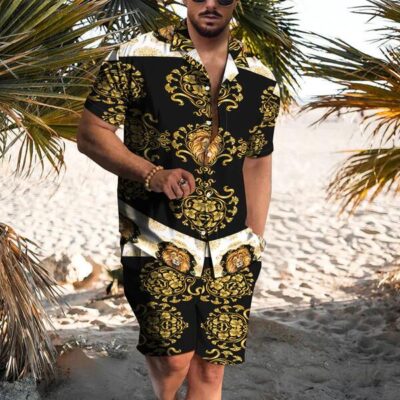 Shopnova Men's Hawaiian Shirt and Short 2 Piece Vacation Outfits Sets