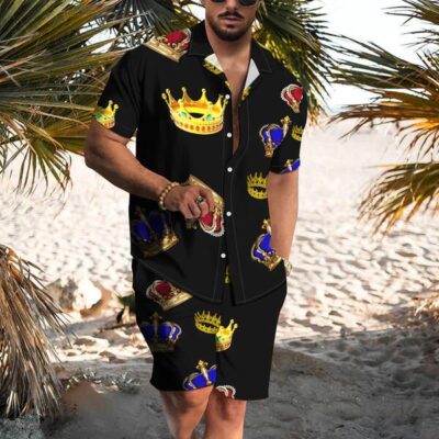 Shopnova Men's Hawaiian Shirt and Short 2 Piece Vacation Outfits Sets