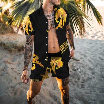 Shopnova Men's Hawaiian Shirt and Short 2 Piece Vacation Outfits Sets