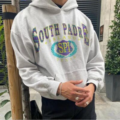 South Padre Island Print Mens' Fleece Hoodie Grey 320g by Shopnova