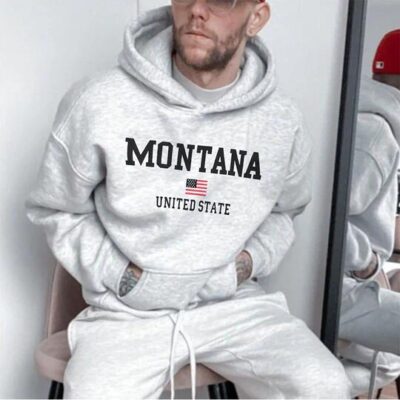 Montana Alphabet Print Men's Fleece Hoodie Grey 320g by Shopnova