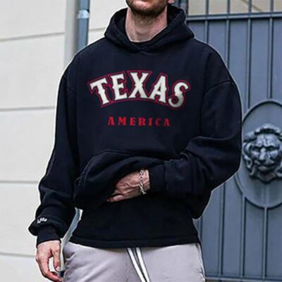 Shopnova Texas Print Men's Fleece Oversize Hoodie Black 320g