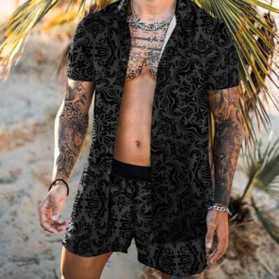 Shopnova Men's Hawaiian Shirt and Short 2 Piece Vacation Outfits Sets