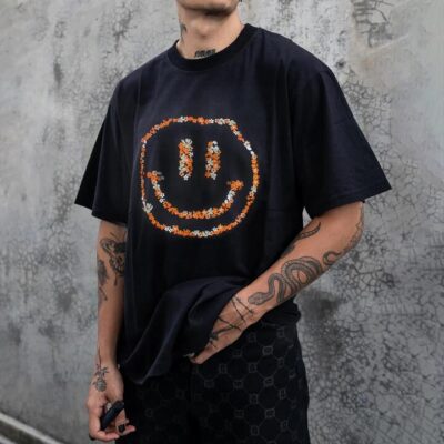 Floral Printed Smile Face T-Shirt Men's Oversized T-Shirt by Shopnova