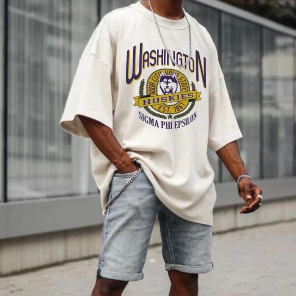 Vintage Washington Huskies Printed Losse Fit Men's T-shirts by Shopnova