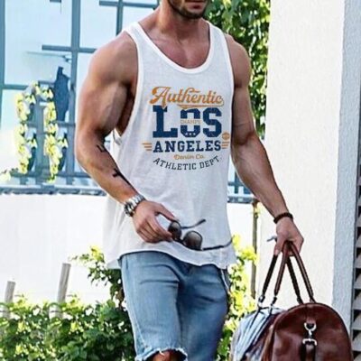 Los Angeles Alphabet Print Athleisure Men's Tank Top by Shopnova