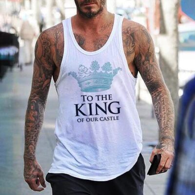 Shopnova To The King Graphic Print Men's Casual Tank Top