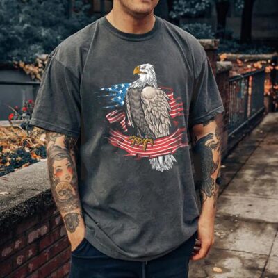 American Eagle USA Flag Print Vintage Men's T-shirts by Shopnova