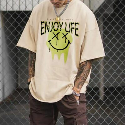 "Enjoy Life" Smile Face T-Shirt Men's Oversized T-Shirt by Shopnova