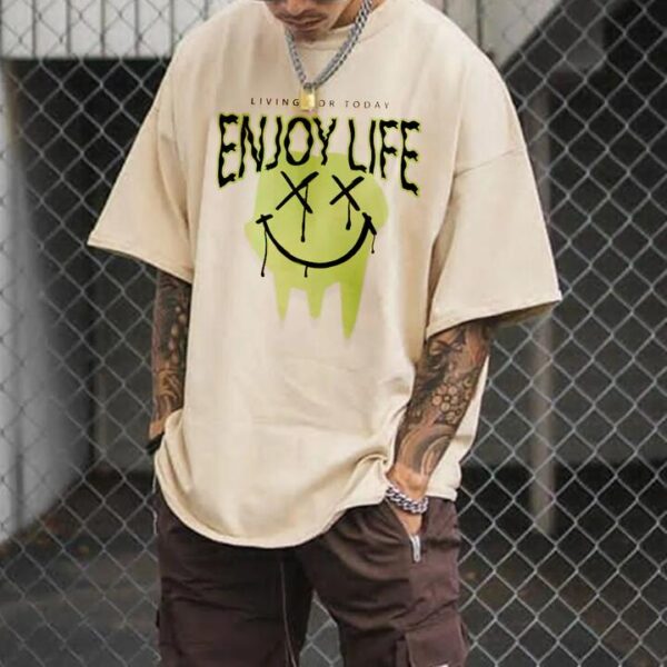 "Enjoy Life" Smile Face T-Shirt Men's Oversized T-Shirt by Shopnova