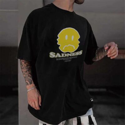 "Sadness" Sad Face T-Shirt Men's Oversized T-Shirt by Shopnova