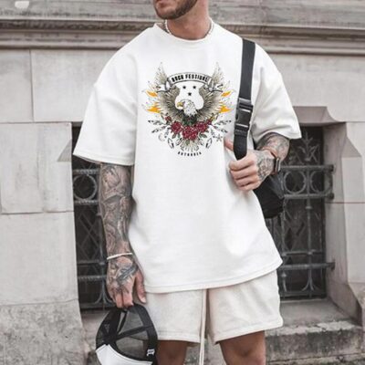 Eagle Rose Printed T-Shirt Summer Casual Men' Tee by Shopnova