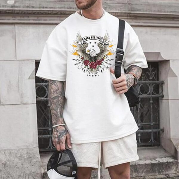 Eagle Rose Printed T-Shirt Summer Casual Men' Tee by Shopnova