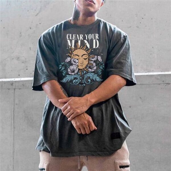 Sun & Moon Floral Printed Oversized Streetwear Men's T-Shirts, Dark Grey by Shopnova