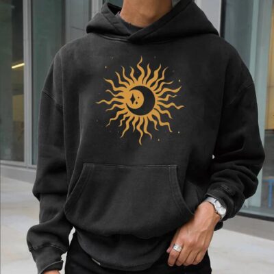 Sun & Moon Graphic Print Men's Oversize Fleece Hoodie by Shopnova 320g