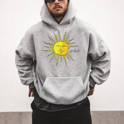 Sun Graphic Print Men's Oversize Fleece Hoodie by Shopnova 320g