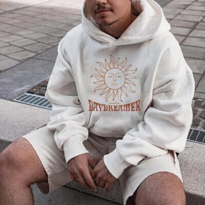 Sun Graphic Print Casual Men's White Hoodie 320g by Shopnova