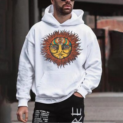 Sun Graphic Print Men's Oversize Fleece Hoodie by Shopnova 320g