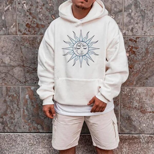 Sun & Moon Graphic Print Men's White Fleece Hoodie by Shopnova 320g