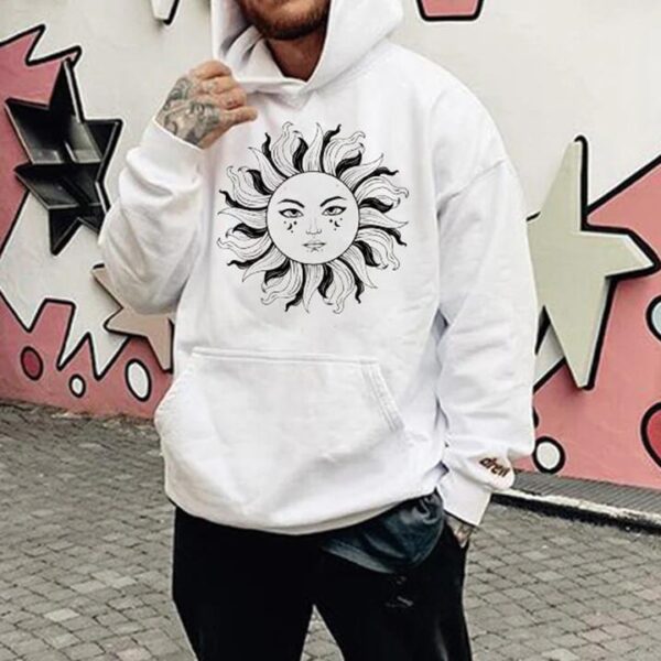 Sun Graphic Print Men's White Oversize Hoodie by Shopnova 320g