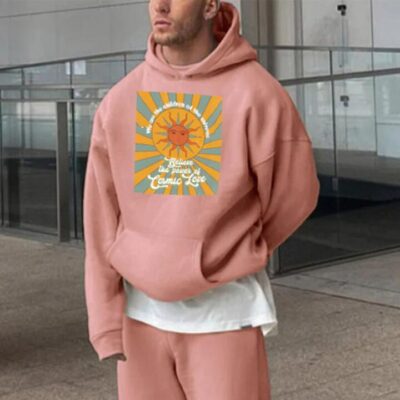 Sun Graphic Print Men's Pink Oversize Hoodie by Shopnova