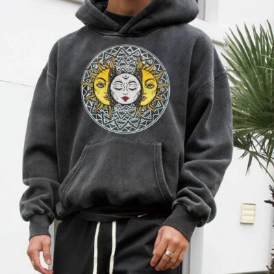 Sun Graphic Print Men's Black Oversize Hooide by Shopnova