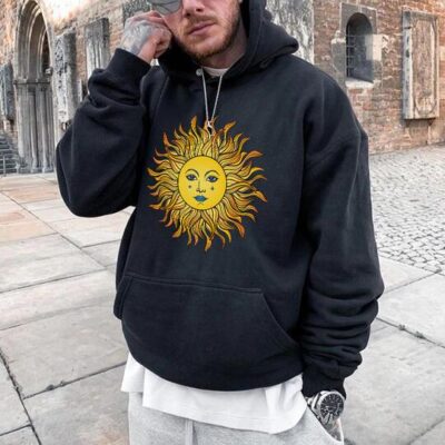 Sun Graphic Print Men's Casual Hoodie by Shopnova