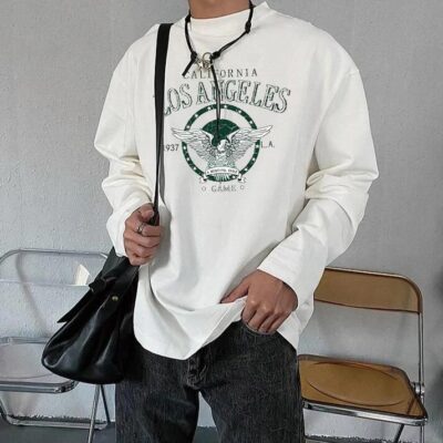 LA Eagle Print Men's Casual Long Sleeve T-Shirts