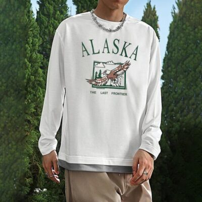 Alaska Eagle Print Men's Loose Long Sleeve T-Shirts