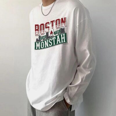 Boston Print Men's Casual Long Sleeve T-Shirts