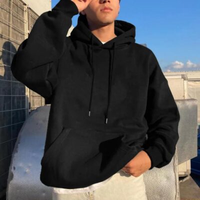 Shopnova Men's Plain Basic Fleece Hoodie Black 320g