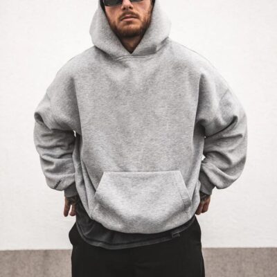 Shopnova Men's Plain Basic Fleece Hoodie Grey 320g
