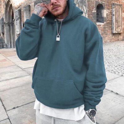 Shopnova Men's Plain Basic Fleece Hoodie Blue 320g