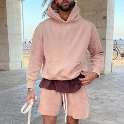 Shopnova Men's Plain Basic Fleece Hoodie Pink 320g