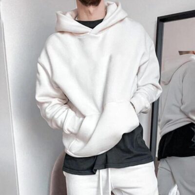 Shopnova Men's Plain Basic Fleece Hoodie White 320g