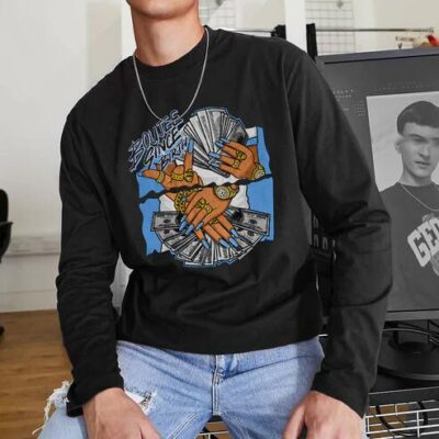 Money Print Men's Round Neck Long Sleeve T-Shirts