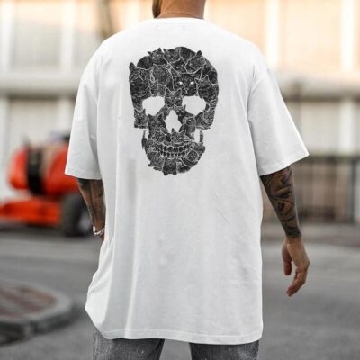 Cat Skull Shirt - Kitty Skeleton Halloween Men's T-shirts by Shopnova