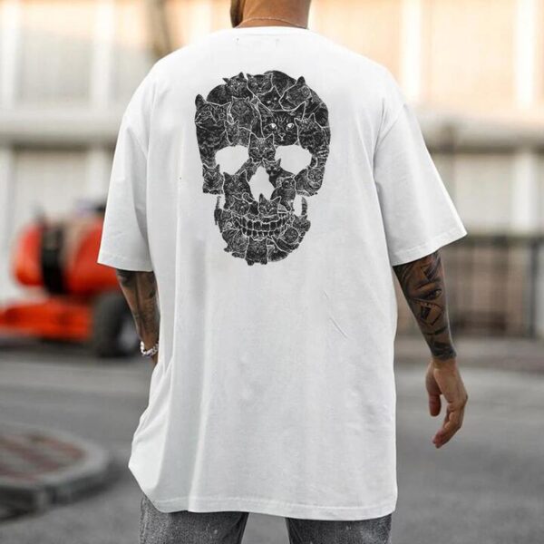 Cat Skull Shirt - Kitty Skeleton Halloween Men's T-shirts by Shopnova
