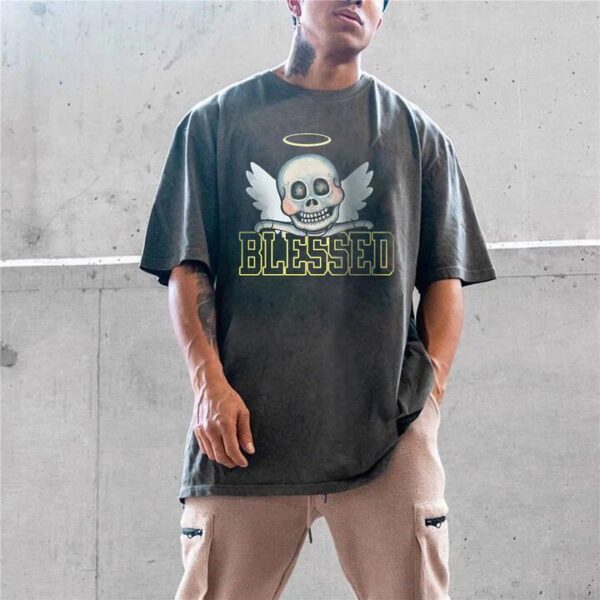Blessed T-shirt Angel Wings Skull Printed Men's Oversized T-Shirts by Shopnova