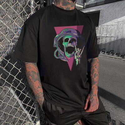 Rock 'n Roll skull Graphic T-Shirt Men's Casual T-Shirts by Shopnova