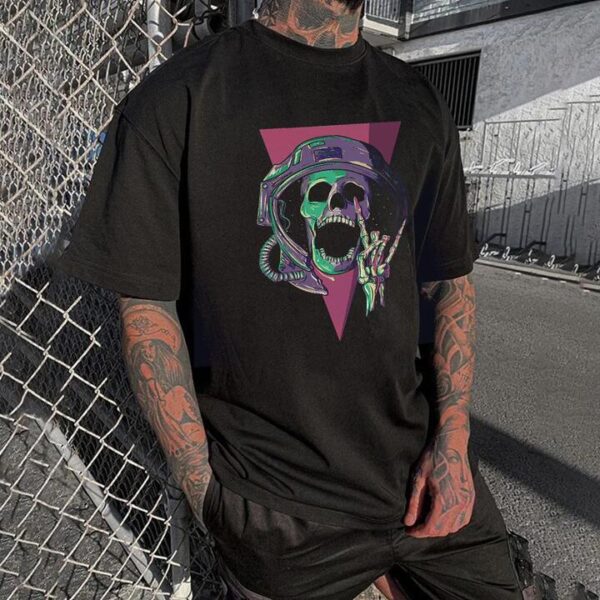 Rock 'n Roll skull Graphic T-Shirt Men's Casual T-Shirts by Shopnova