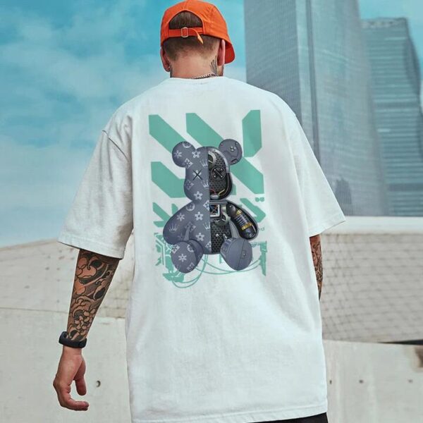 Bear & Robot Print Tee Men's Oversized T-Shirts by Shopnova