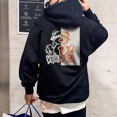 Shopnova Letter and Bear Patchwork Graphic Print  Men's Fleece  Sweatshirt 320g
