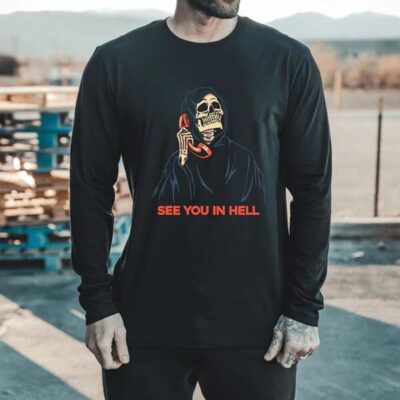 SEE YOU IN HELL Graphic Print Long Sleeve Men's T-Shirt