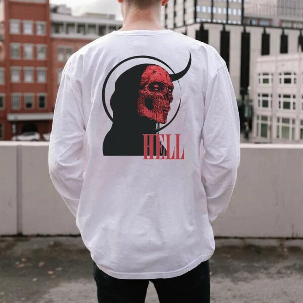 Evil Spirit Print Men's Casual Long Sleeve T-Shirts