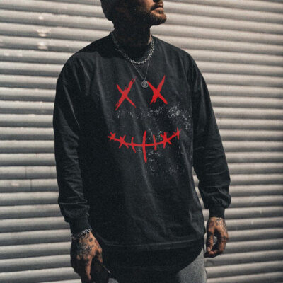 Devil Print Men's Casual Long Sleeve T-Shirts